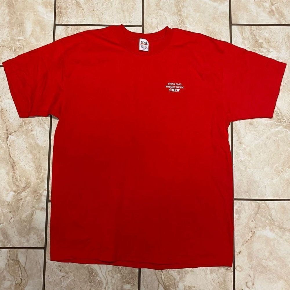 ANVIL KNITWEAR Men's "2005 Sting Broken Music" Minimalist T-Shirt Red XL NWOT